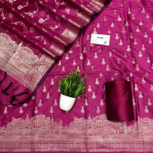 Pink Assi Ghat Aarti Semi Katan Silk Banarasi Suit