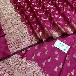 Pink Assi Ghat Aarti Semi Katan Silk Banarasi Suit
