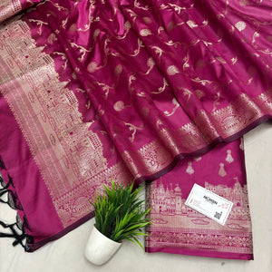 Pink Assi Ghat Aarti Semi Katan Silk Banarasi Suit