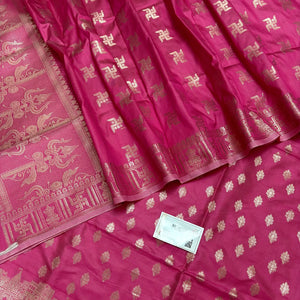 Pink Assi Ghat Mandir Semi Katan Silk Banarasi Suit