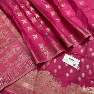 Pink Assi Ghat Mandir Semi Katan Silk Banarasi Suit