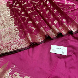 Pink Assi Ghat Plain Semi Katan Silk Banarasi Suit