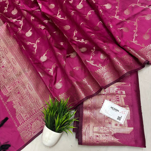 Pink Assi Ghat Plain Semi Katan Silk Banarasi Suit