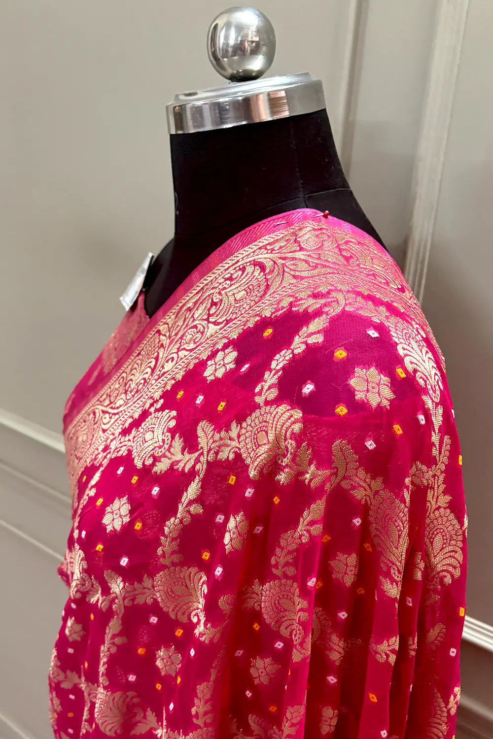 Pink Bandehj Georgette Silk Banarasi Saree