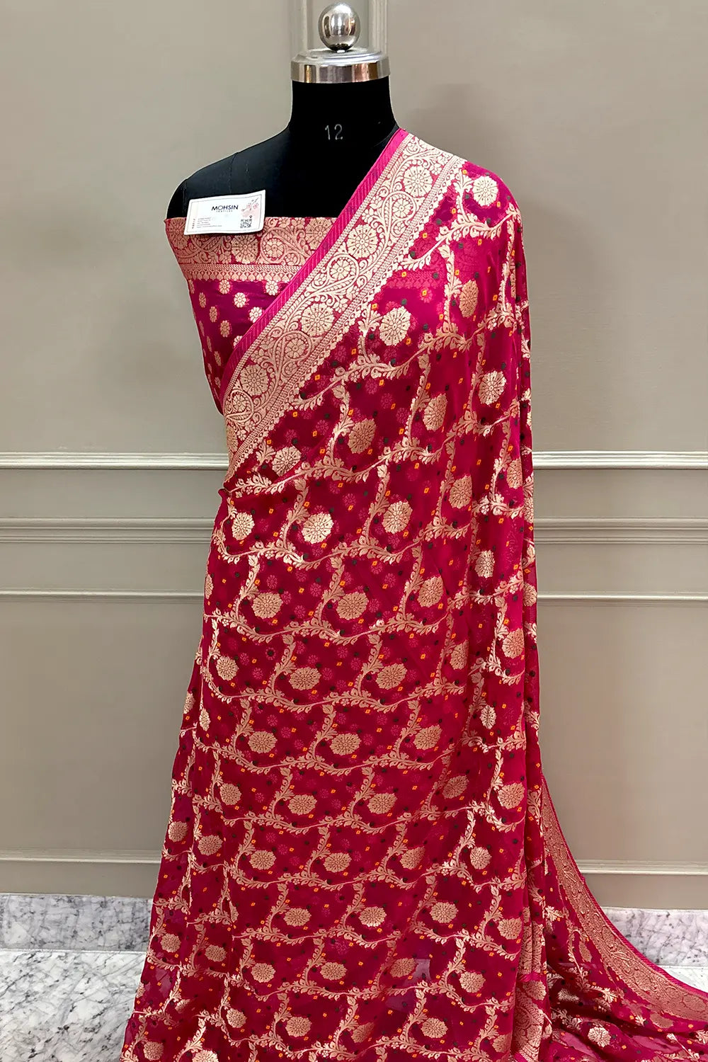Pink Bandhej Georgette Silk Banarasi Saree
