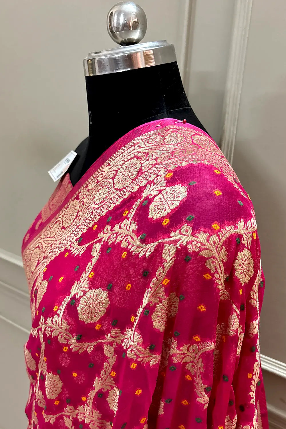 Pink Bandhej Georgette Silk Banarasi Saree