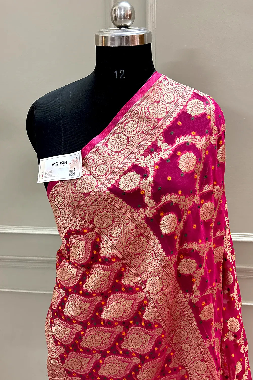 Pink Bandhej Georgette Silk Banarasi Saree