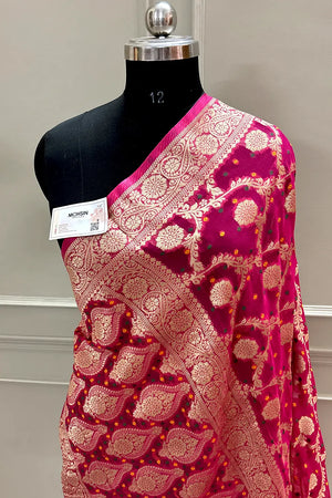 Pink Bandhej Georgette Silk Banarasi Saree