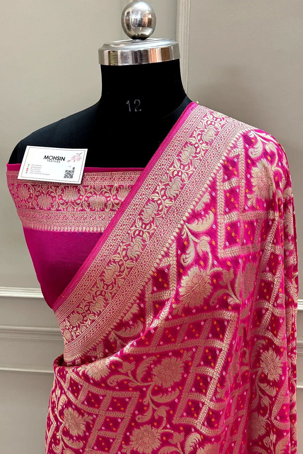 Pink Bandhej Georgette Silk Banarasi Saree