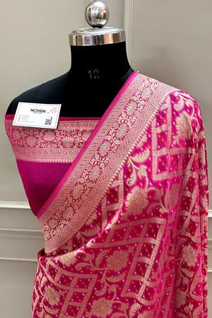 Pink Bandhej Georgette Silk Banarasi Saree