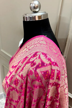 Pink Bandhej Georgette Silk Banarasi Saree