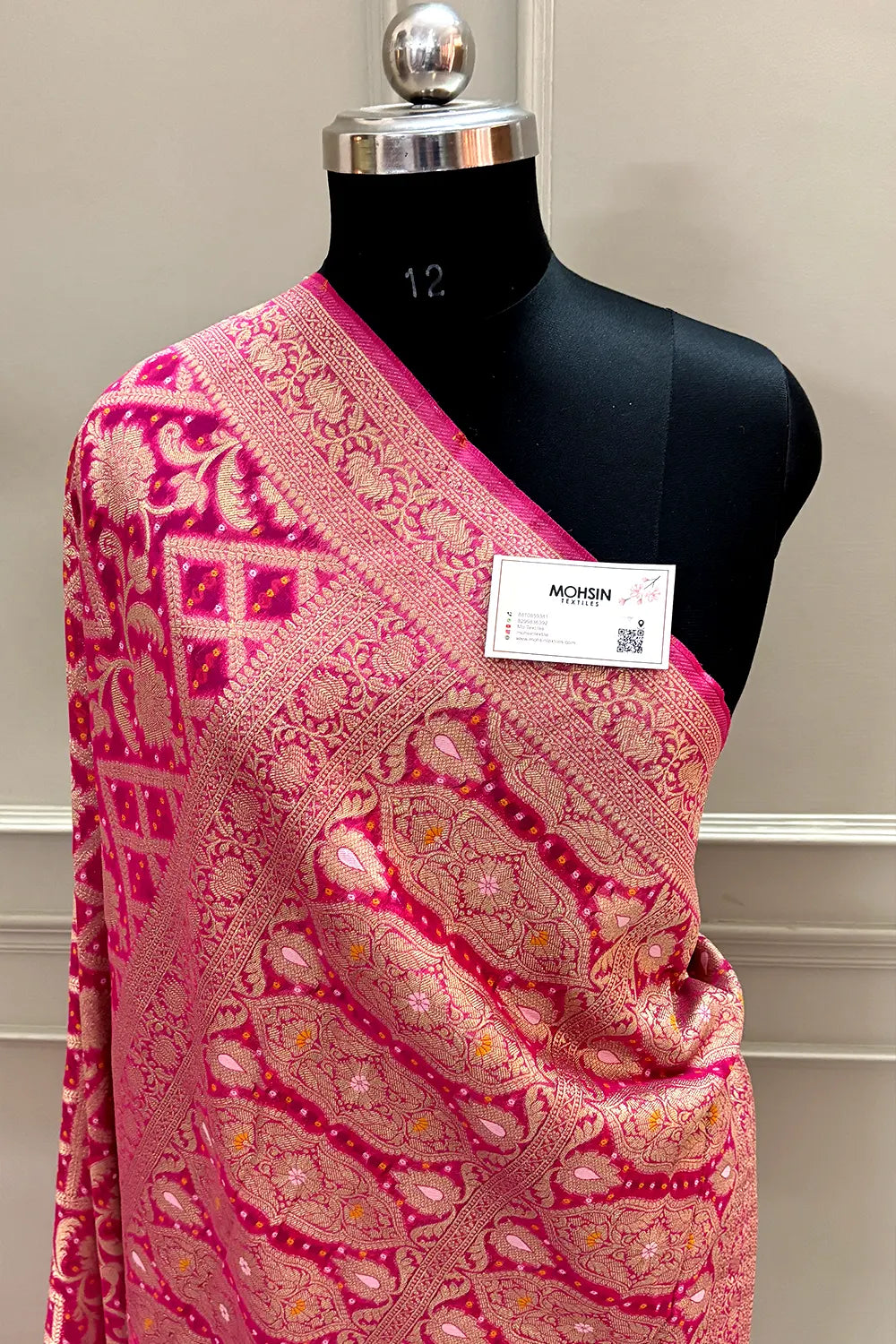 Pink Bandhej Georgette Silk Banarasi Saree