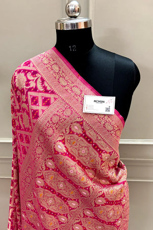 Pink Bandhej Georgette Silk Banarasi Saree