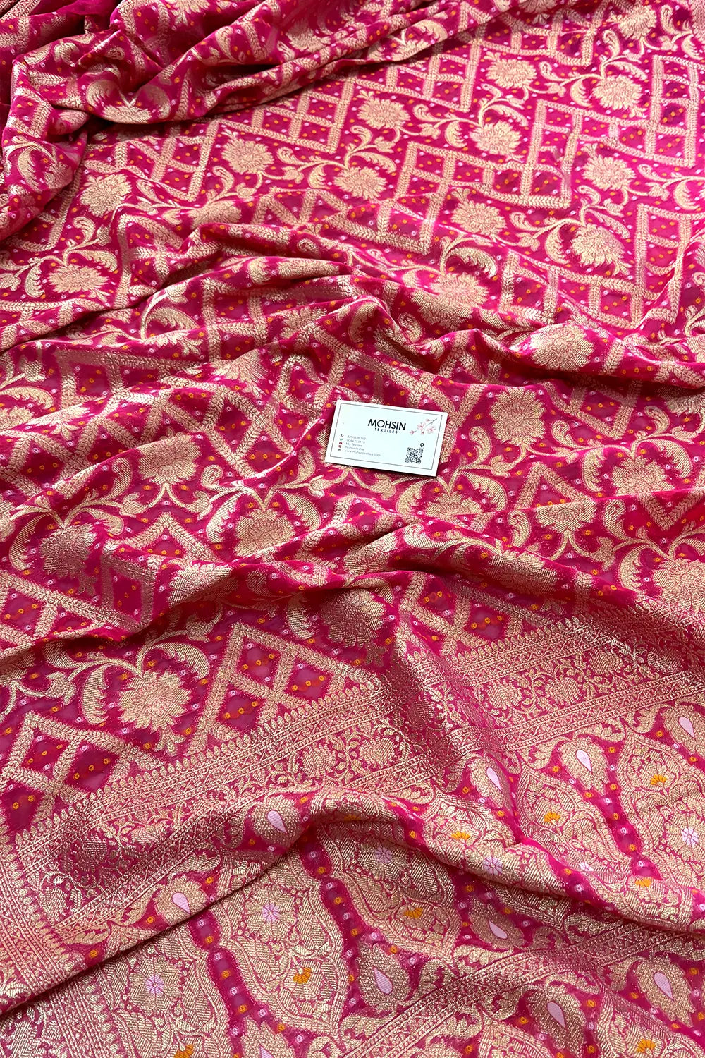 Pink Bandhej Georgette Silk Banarasi Saree