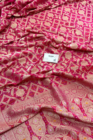 Pink Bandhej Georgette Silk Banarasi Saree