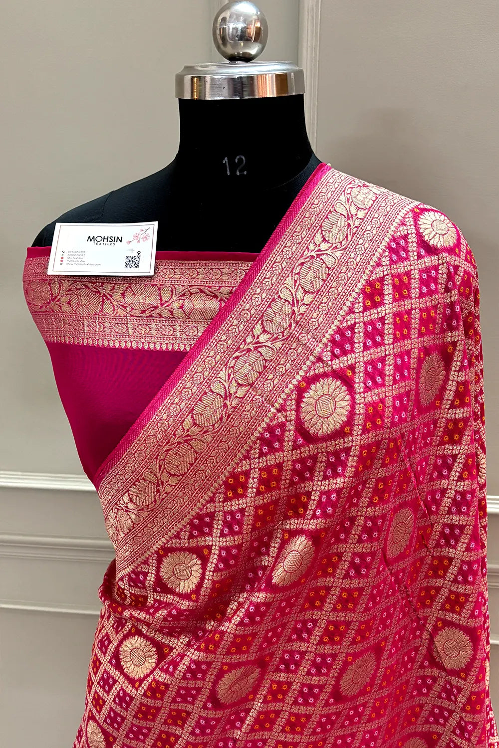Pink Bandhej Georgette Silk Banarasi Saree