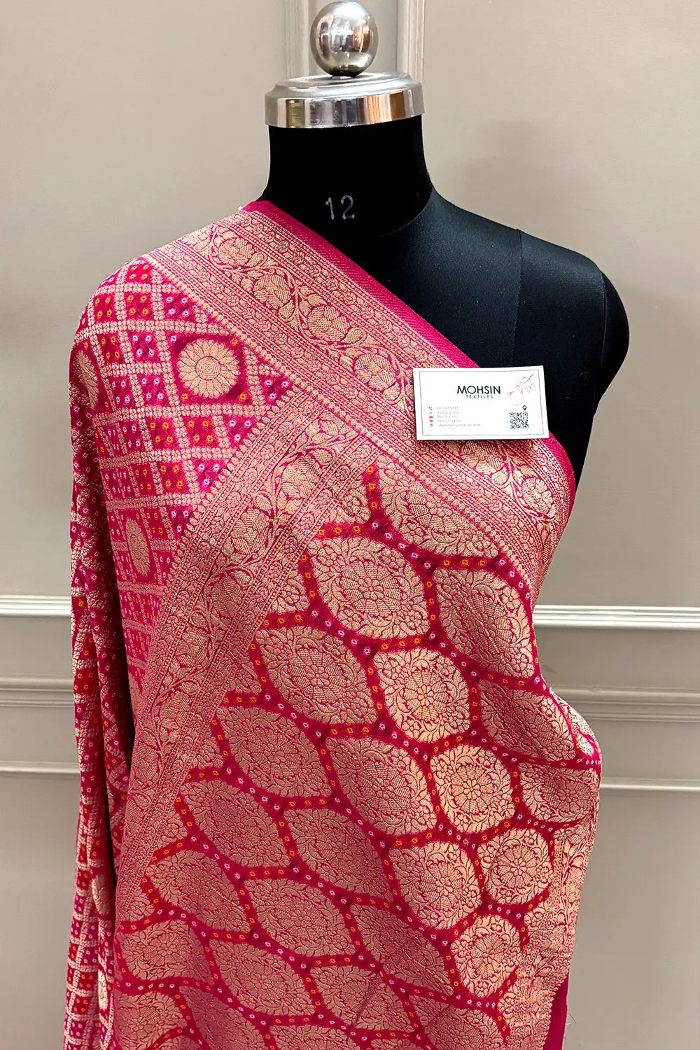 Pink Bandhej Georgette Silk Banarasi Saree