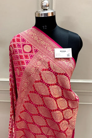 Pink Bandhej Georgette Silk Banarasi Saree