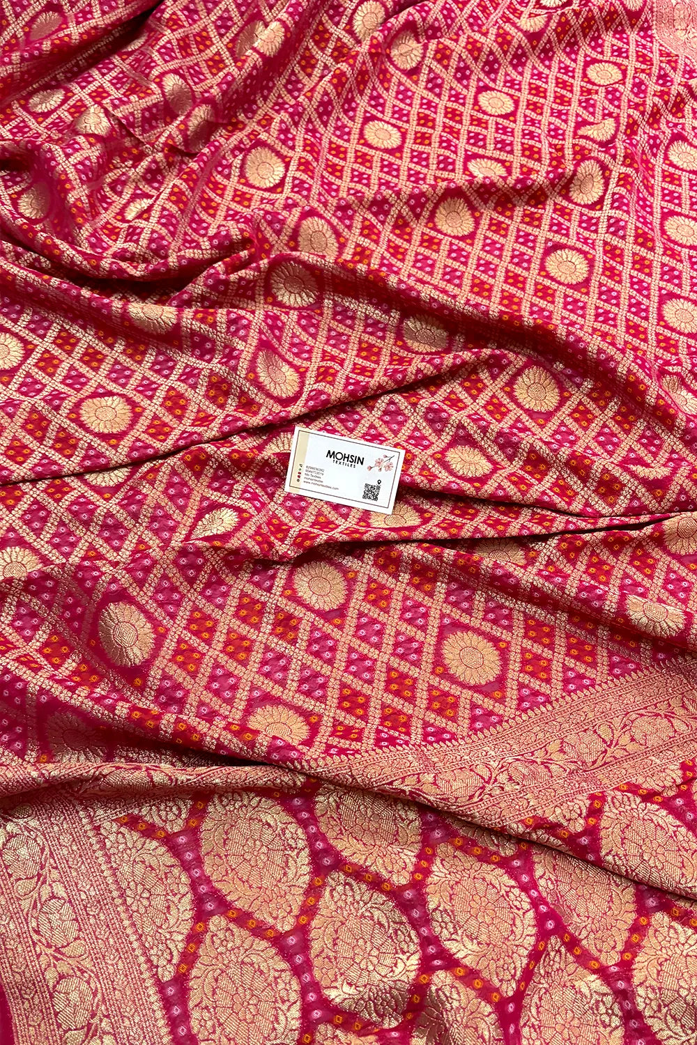 Pink Bandhej Georgette Silk Banarasi Saree