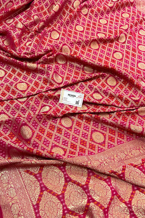 Pink Bandhej Georgette Silk Banarasi Saree