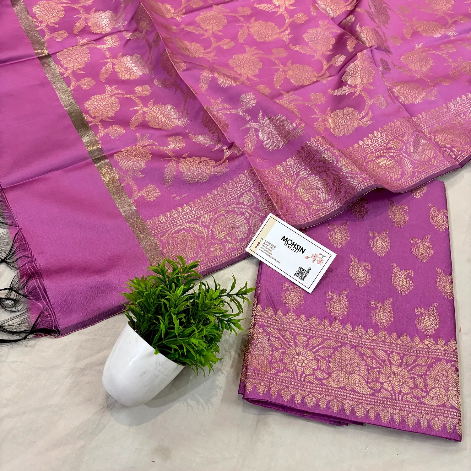 Pink Chirag Buti Satin Silk Banarasi Suit
