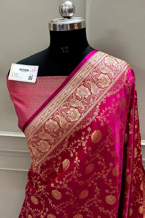 Pink Suhani Jaal Katan Mashru Silk Banarasi Saree
