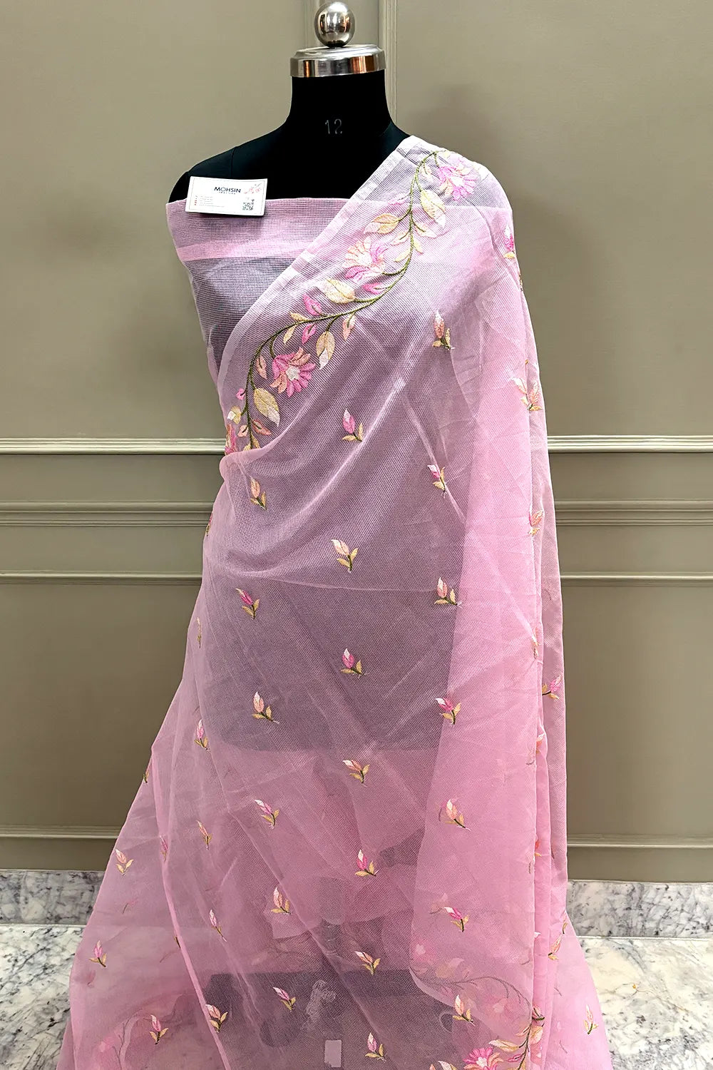 Pink Embroidery Net Banarasi Saree