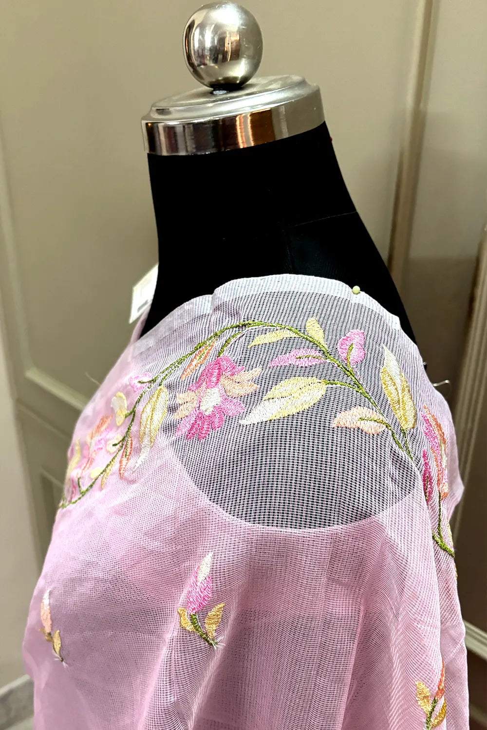 Pink Embroidery Net Banarasi Saree