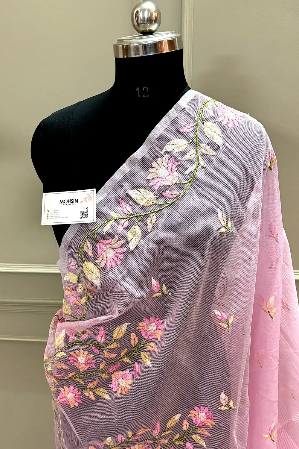 Pink Embroidery Net Banarasi Saree