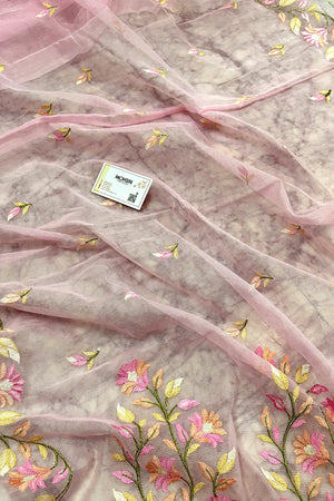 Pink Embroidery Net Banarasi Saree