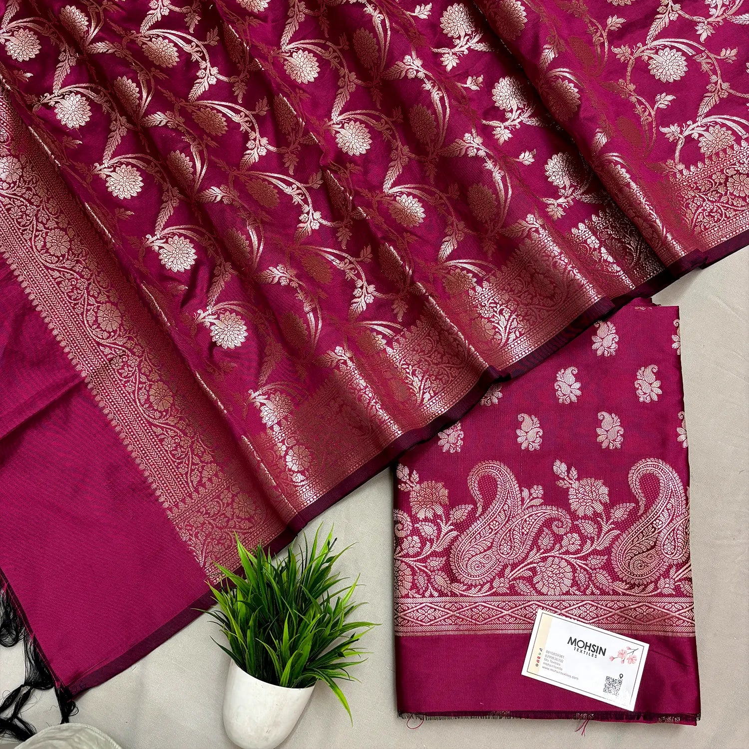 Pink Godzilla Semi Katan Silk Banarasi Suit