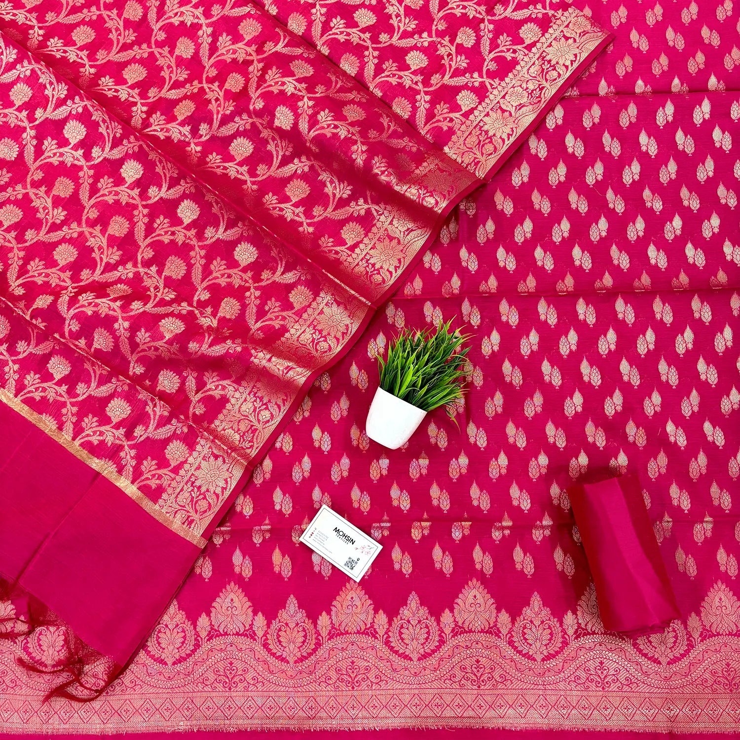 Pink Golden Zari Banarasi Silk Suit