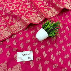 Pink Golden Zari Banarasi Silk Suit