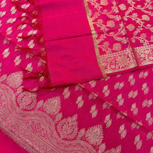 Pink Golden Zari Banarasi Silk Suit