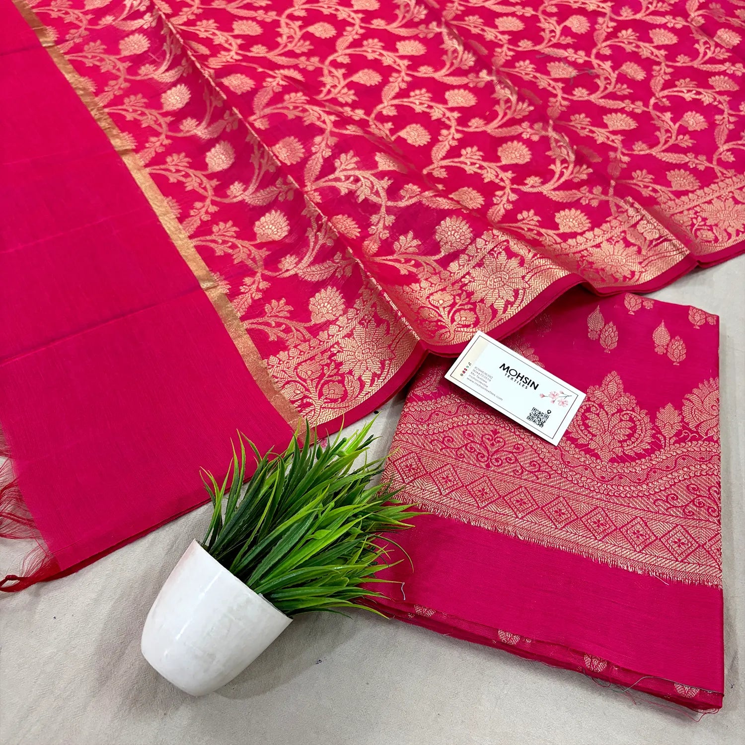 Pink Golden Zari Banarasi Silk Suit