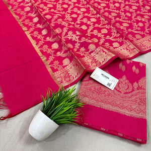 Pink Golden Zari Banarasi Silk Suit
