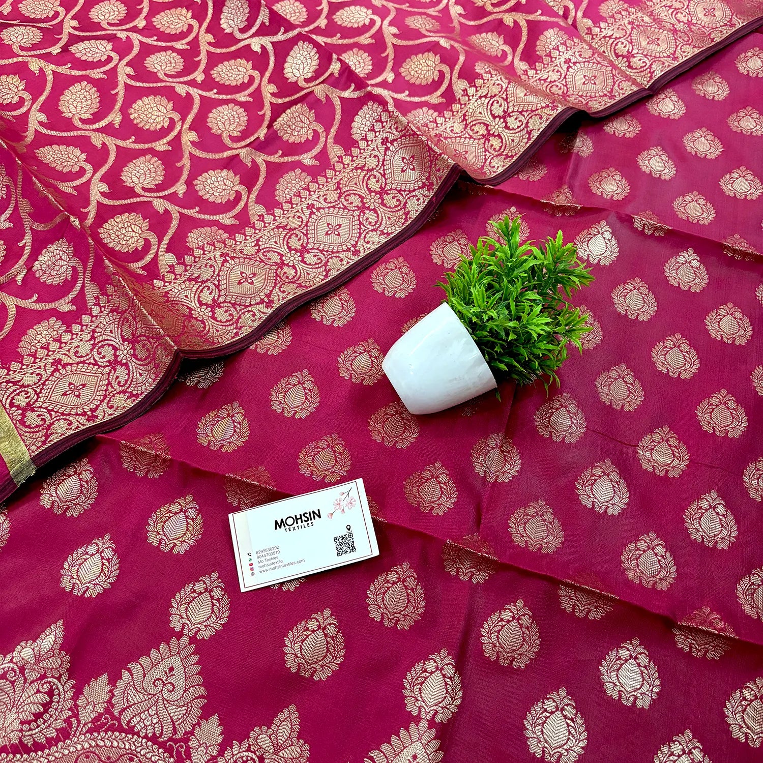 Pink Golden Zari Satin Silk Banarasi Suit