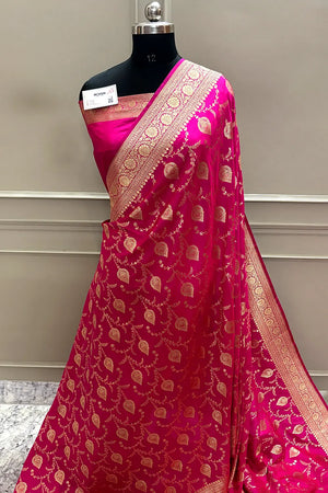 Pink Pandaar Jaal Katan Silk Banarasi Saree
