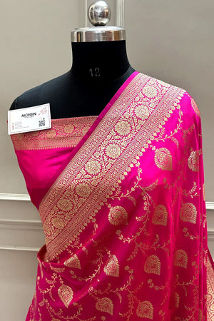 Pink Pandaar Jaal Katan Silk Banarasi Saree