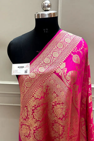 Pink Pandaar Jaal Katan Silk Banarasi Saree
