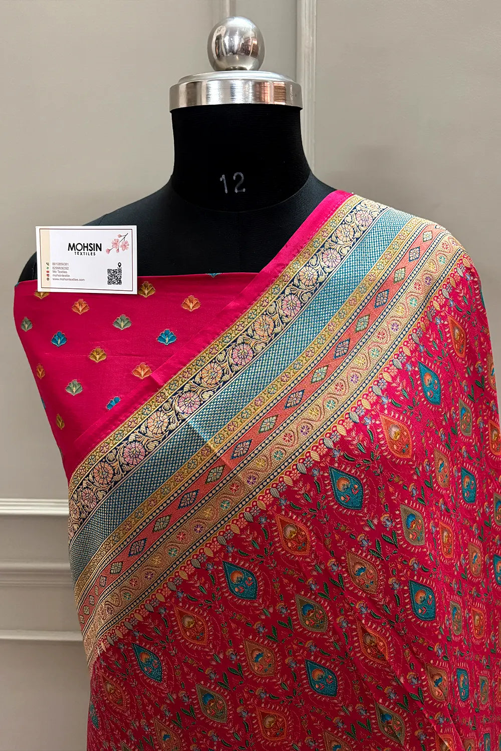Pink Pashmina Pure Viscose Georgette Silk Banarasi Saree