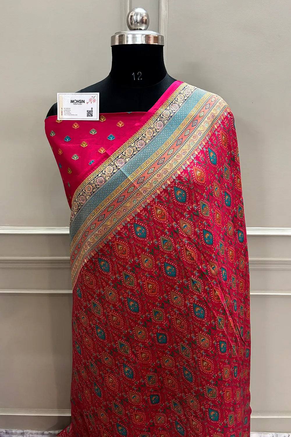 Pink Pashmina Pure Viscose Georgette Silk Banarasi Saree