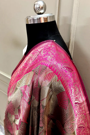 Pink Pashmina Tissue Silk Banarasi Saree