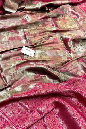 Pink Pashmina Tissue Silk Banarasi Saree