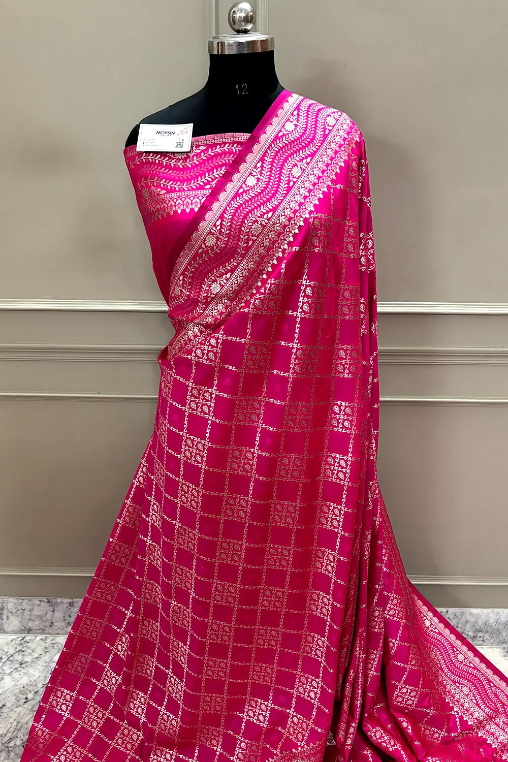 Pink Pi Jaal Katan Silk Banarasi Saree