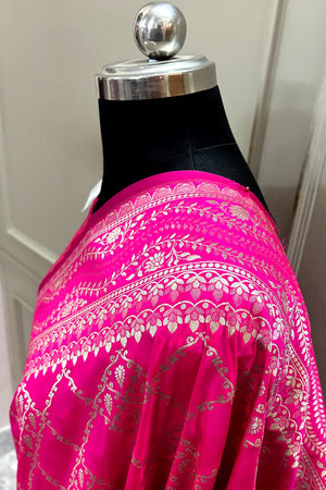 Pink Pi Jaal Katan Silk Banarasi Saree