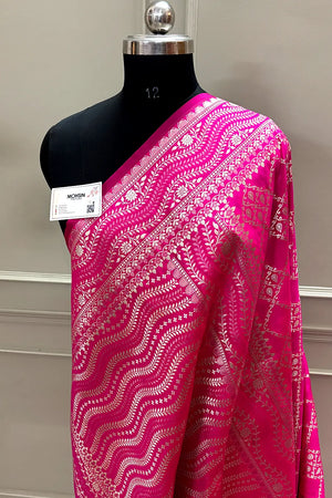 Pink Pi Jaal Katan Silk Banarasi Saree