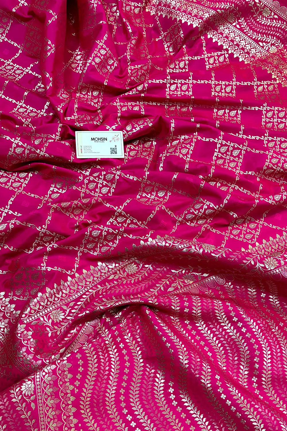 Pink Pi Jaal Katan Silk Banarasi Saree