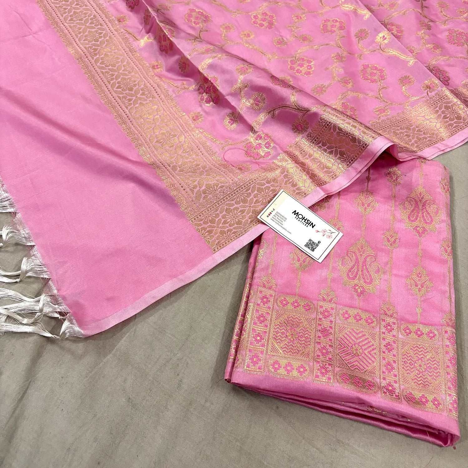 Pink With Pink Meena Katan Silk Banarasi Suit