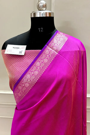 Pink Plain Banarasi Silk Saree